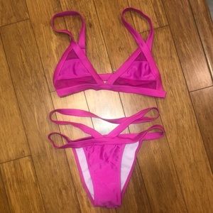 Hot Pink Mesh Sexy Bikini Size M Can Fit S